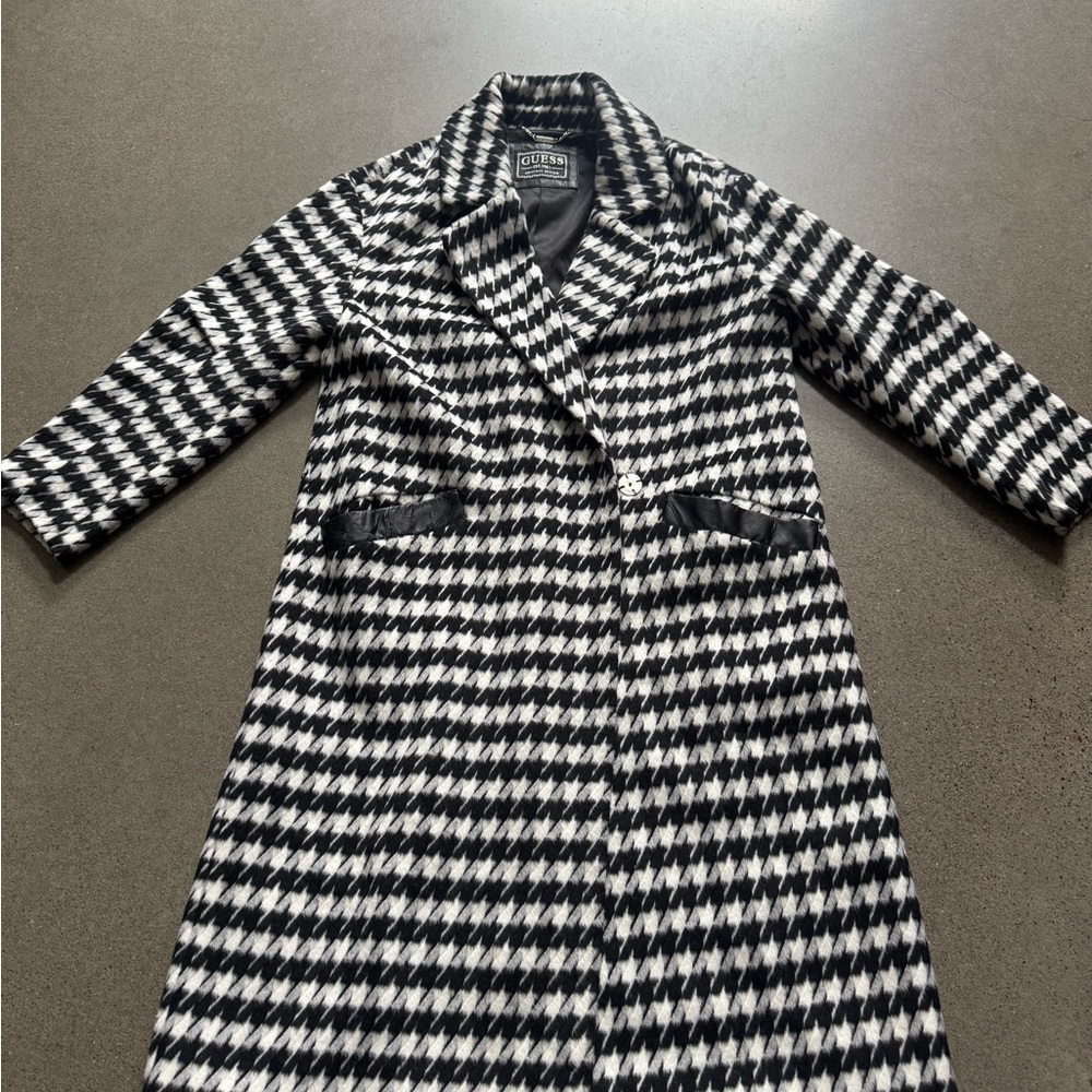 Guess Black and White Houndstooth Trench Coat